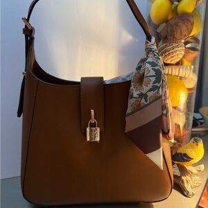 Anne Klein Tan Shoulder Bag with Floral Accent